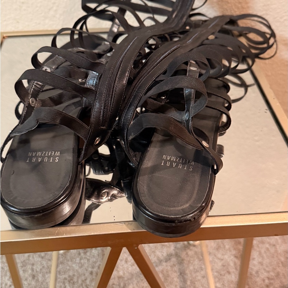Stuart Weitzman Elegant Black Lace-Up Sandals